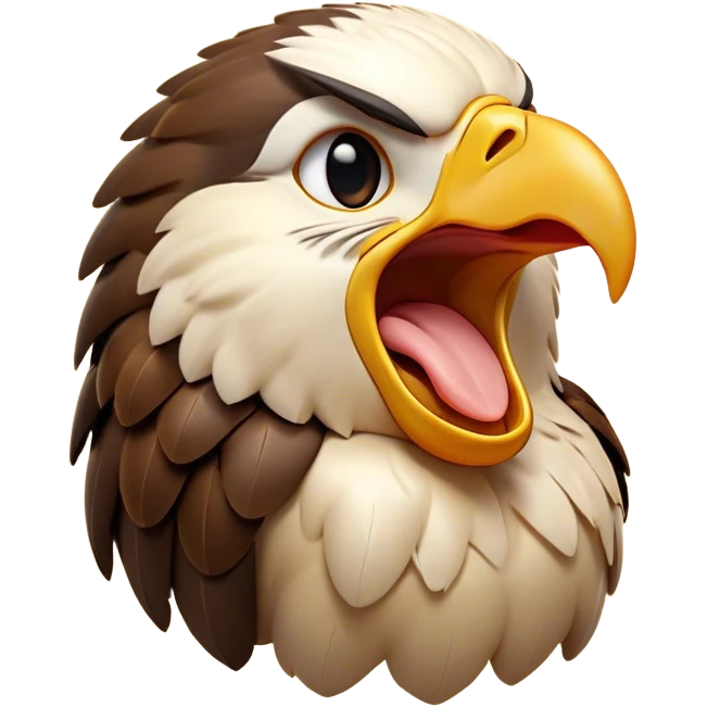 Cinematic Cute Yawning Hawk Portrait Emoji, Head tilted slightly with a dramatic, wide-open yawn, showcasing a robust, agile form with a softly drooping beak and sleepy, half-closed eyes, Simplified yet irresistibly adorable features, highly detailed, glowing with a soft, cozy glow, high shine, relaxed yet expressive, stylized with a dash of whimsical aerial charm, soft glowing outline, capturing the essence of a drowsy yet affectionate hawk that appears ready to stretch out for a nap! emoji