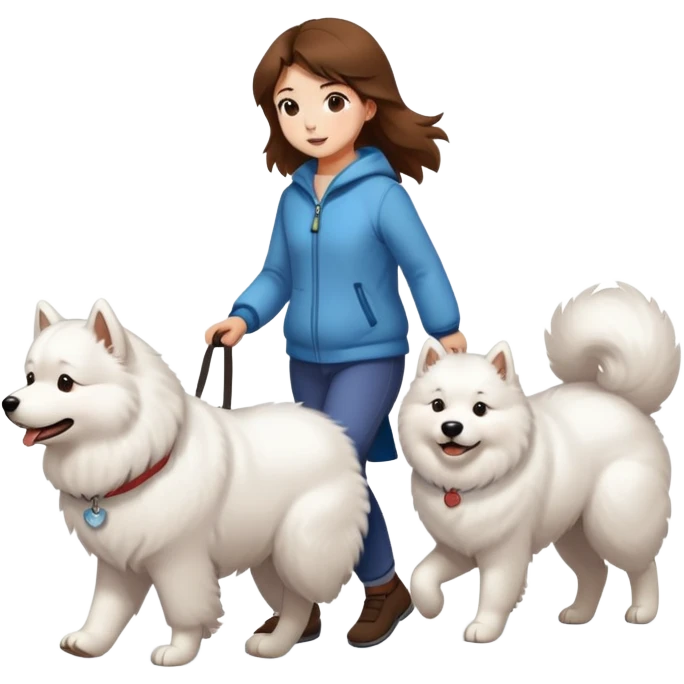 Brown-haired girl walks a Samoyed emoji