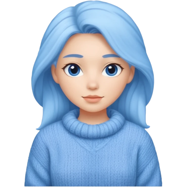 sky-blue Girl's wool sweater with light fabric folds and soft shading, casual style, Knitten.only wool sweater. emoji