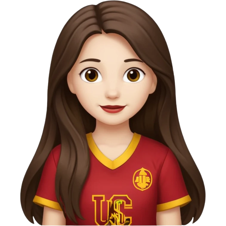 white happy long haired brunette girl in USC song girl outfit emoji