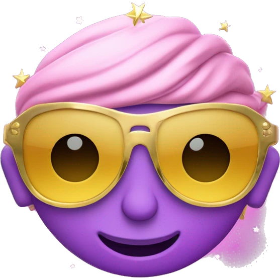 Un mono con una corona dorada. 	•	Gafas de sol rosadas con estrellas en lugar de lentes. 	•	Una máscara azul en la boca. 	•	Fondo turquesa. emoji