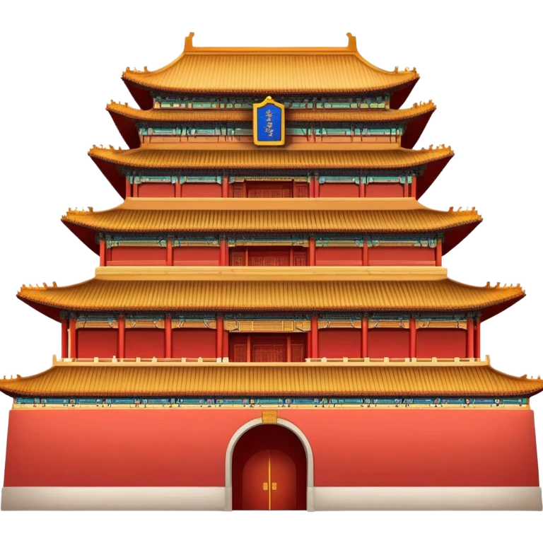 Forbidden City Beijing, simplified emoji style with bold outlines and bright colors, cartoon style imperial palace with red walls emoji