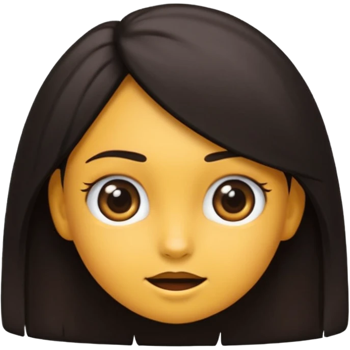 emoji estilo iOS de uma menina parda, cabelo cacheado curto preto dividido ao meio, olhos castanhos, rosto levemente inclinado emoji