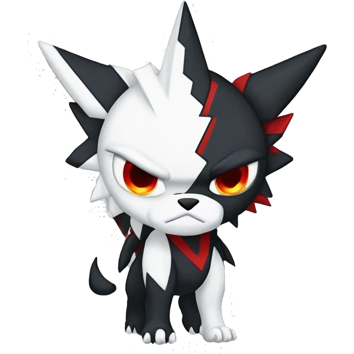 Black Cool Edgy Absol-Houndoom-Garchomp-Luxray Fakémon Digimon with Red and white Edgy markings, full body, outlined emoji