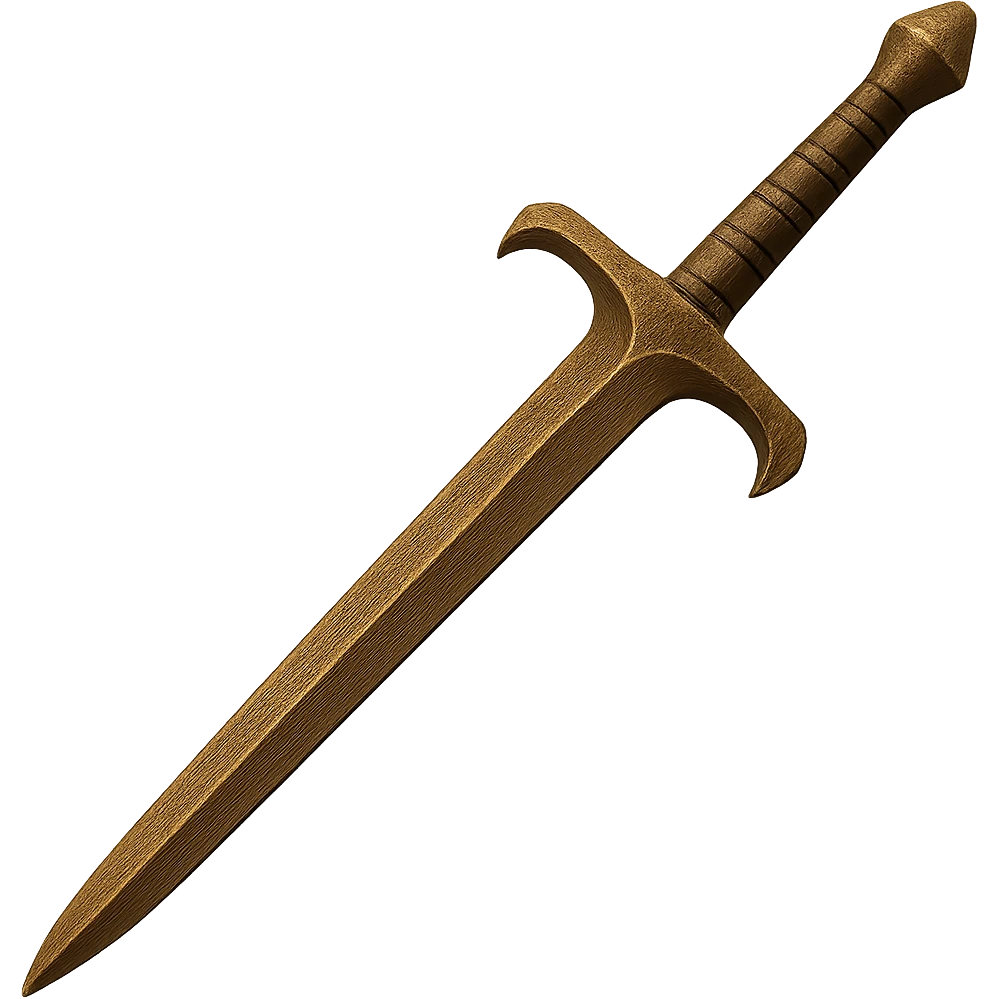 Transform this bronze 2h sword into a bronze longsword: make the blade slimmer and slightly shorter, but keep the handle proportional and not oversized. Maintain the realistic metallic and worn bronze look in the style of emoji. Transparent background. emoji