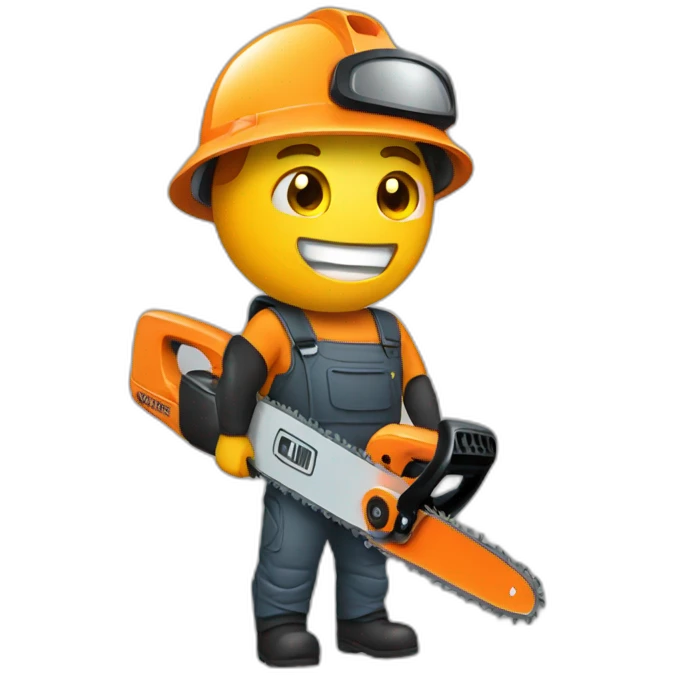 Man with chainsaw wearing helmet emoji