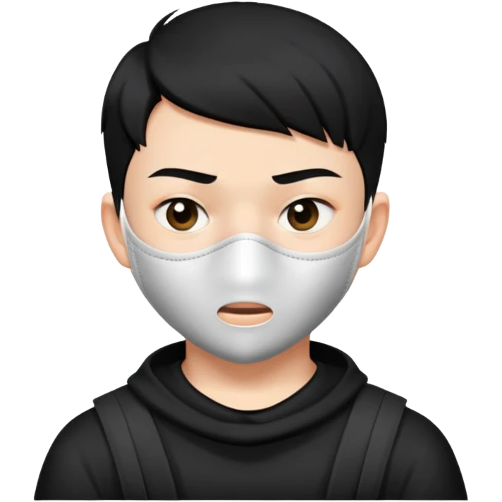 "- Nam
- 15 tuổi
- Da trắng
- tóc cắt cua màu đen
- Đeo khẩu trang, mặt khó chịu
" emoji