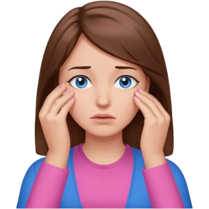 Facepalm woman brown hair blue eyes pink shirt  emoji