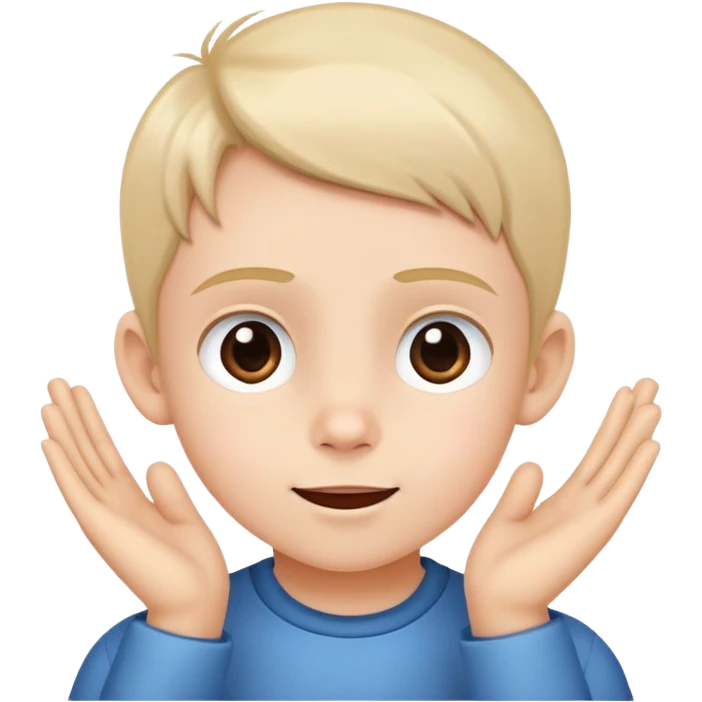 child listening attentively, hand to ear, cheerful and focused emoji