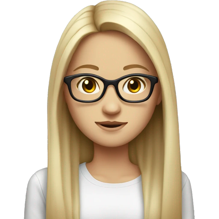white girl with back straight long hair, brown eyes, glasses emoji