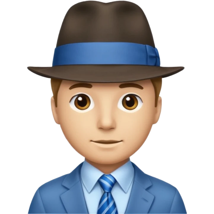 Blue neck tie with hat man emoji