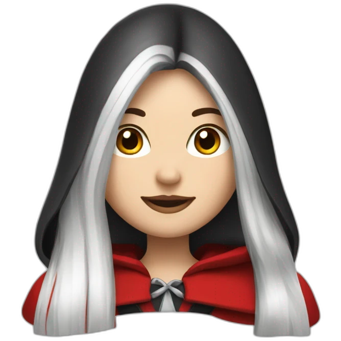 white-girl-long-straight-black-hair-with-white-streak-hair-and-red-ridding-hood emoji