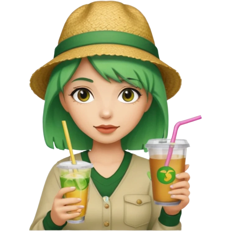  tatoo girl Drink holders with hat green hair  emoji