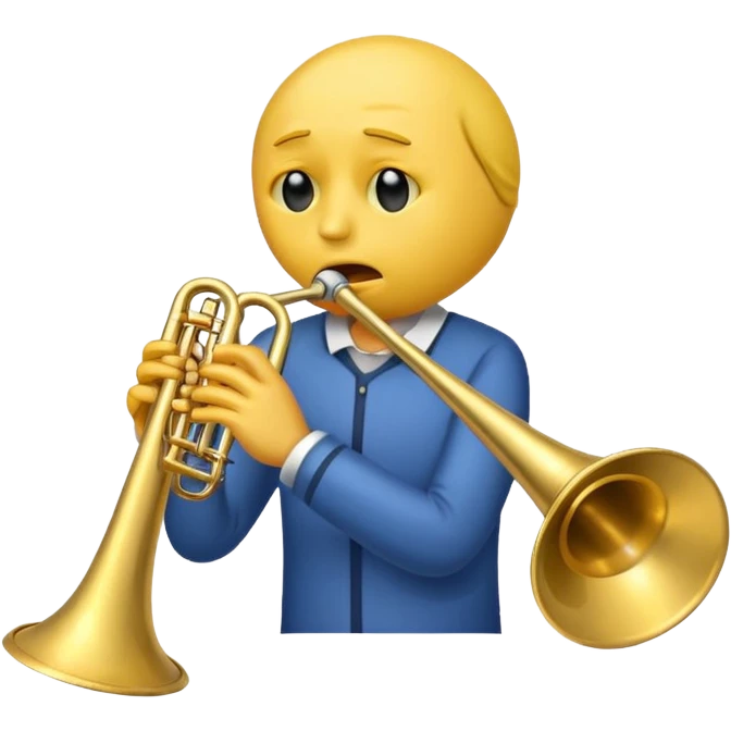 Emoji carita amarilla triste tocando el trombón emoji
