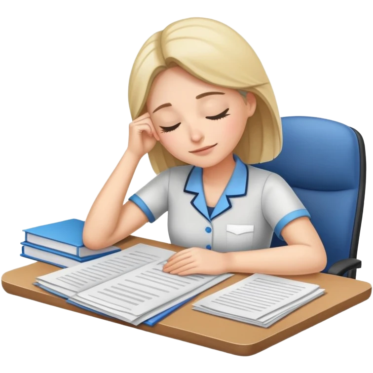 Elementary school teacher napping on desk with papers emoji