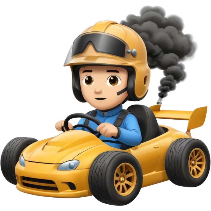 drifting car with tires smoke and a driver with a helmet in the car emoji