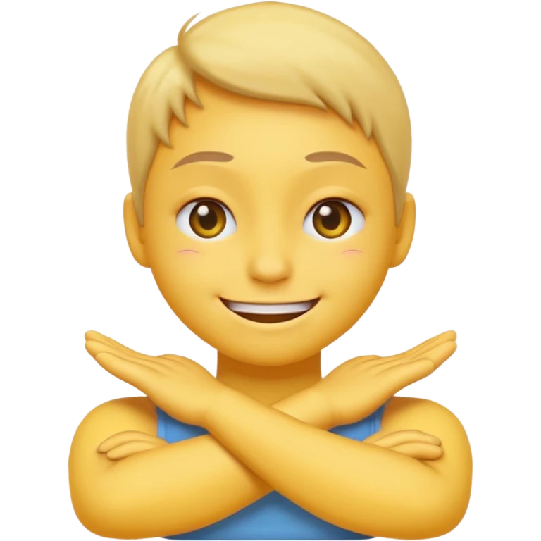 yellow circle emoji smiling with one eye squinted and arms crossed over neck emoji