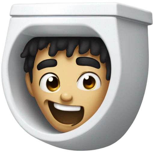 Somebody’s head coming out of a toilet with black hair doing a weird smile emoji