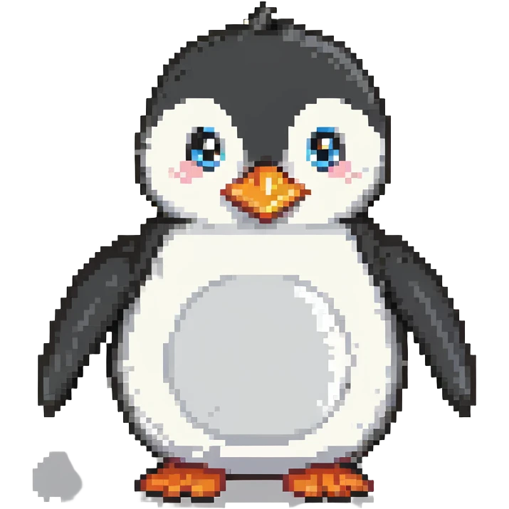 cartoon penguin, black and white, smiling, side/front view emoji