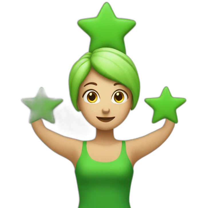 Green women holding three stars above head emoji