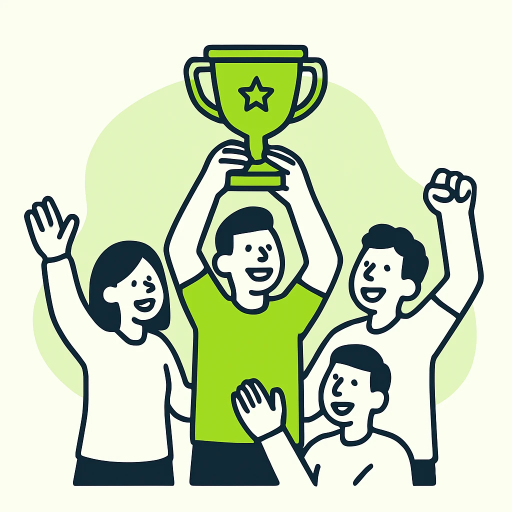 team celebrating with trophy emoji