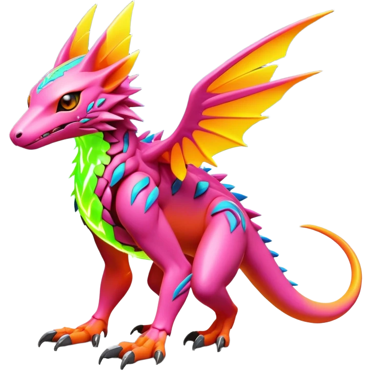 Tropical futuristic lush warm-colored modern colorful neon-colored Fakémon-Digimon-Trico-Vernid-creature emoji