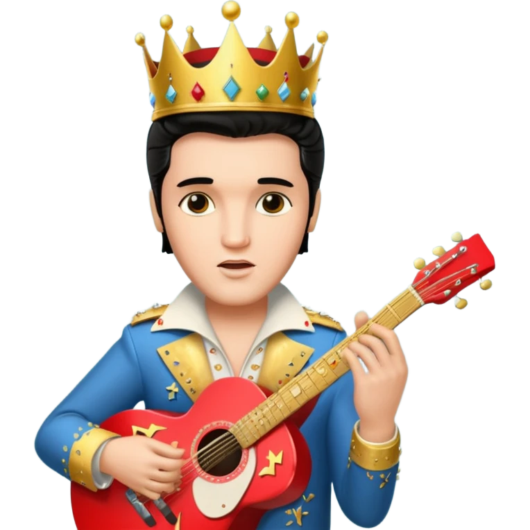 Elvis Presley King of Rock and Roll with crown, music notes and guitar emoji