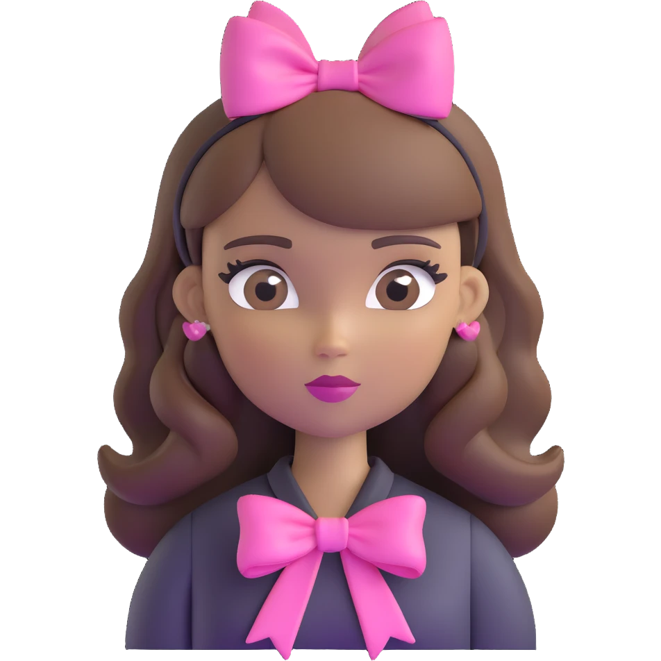 Bratz character with brown hair and pink bow emoji