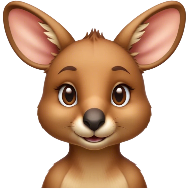 Cinematic Realistic Cute Kangaroo Portrait Emoji, Head tilted playfully and inquisitively, featuring a compact, agile build with soft, warm tawny fur and a characteristically endearing face with bright, curious eyes and perky ears, rendered with lifelike detail and natural highlights, high shine, affectionate and spirited, styled with a touch of outback whimsy, soft glowing outline, capturing the essence of a mischievous yet lovable kangaroo that seems poised to hop playfully into your arms! emoji