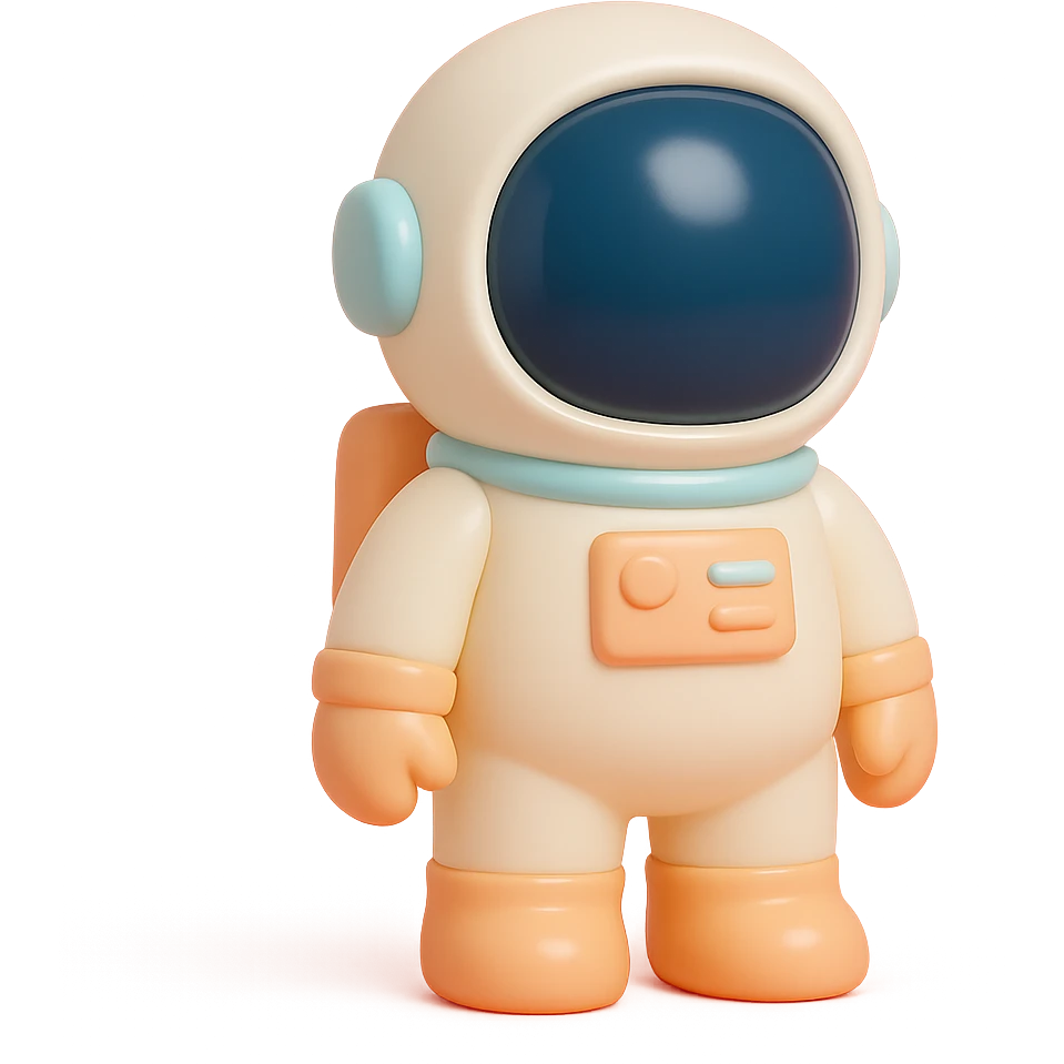 astronaut with a shiny helmet and space suit, standing pose in vinyl figure style emoji