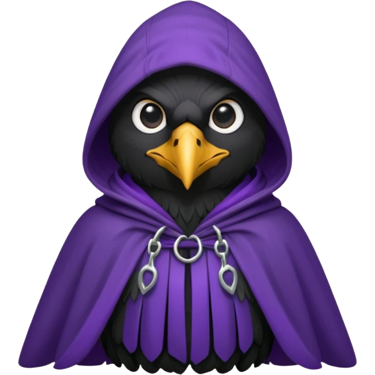 black realistic raven wearing a purple and black hooded cloak emoji