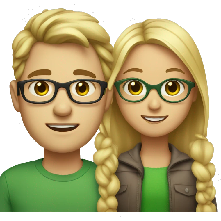 blonde girl with green eyes and glasses next to a guy with brown hair and brown eyes emoji