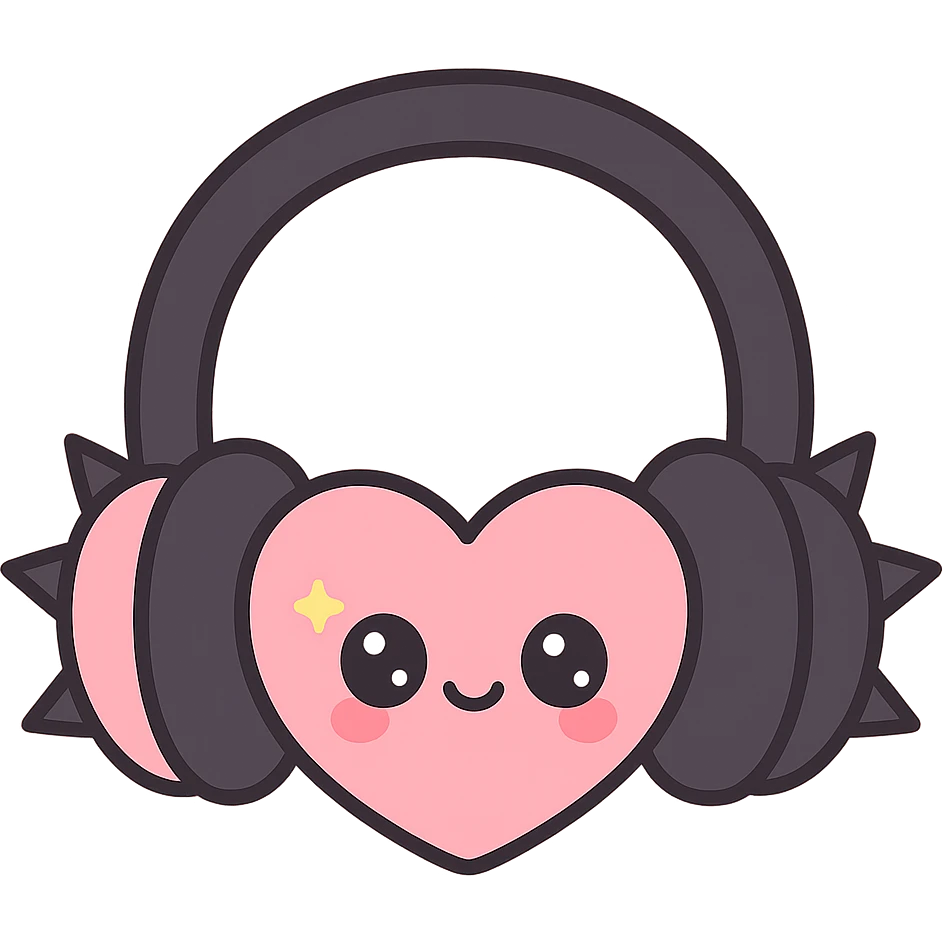 black gothic headphones with heart-shaped ear cups and spikes emoji