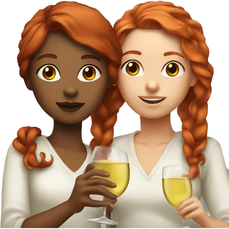 Two girls with red hair che era whit white wine emoji
