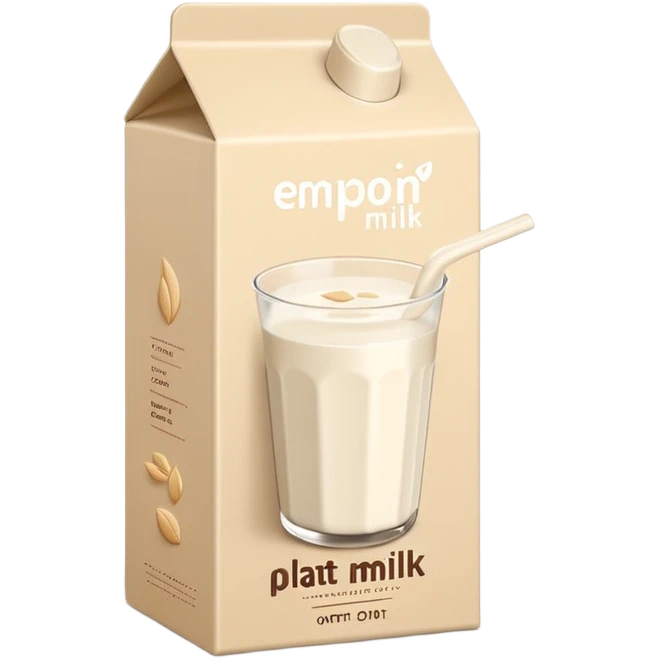 carton-style plant milk box, soft beige tones, minimalist design, subtle oat graphic, upright shape with fold-top or screw cap, modern eco-friendly look, closed carton, soft lighting, subtle shadows, emoji scale emoji