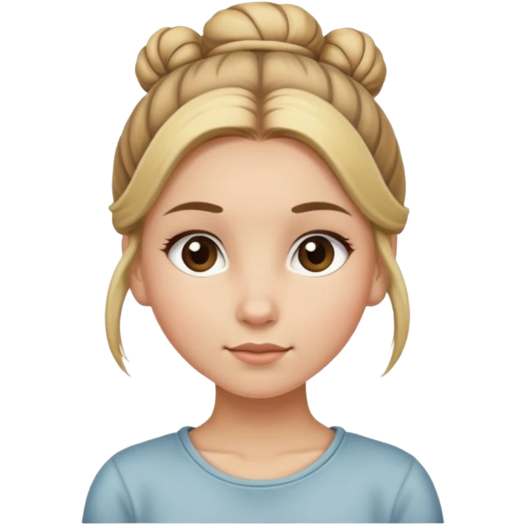 Dirty blonde, light brown eyed female cutie that always wears her hair in a bun on the top of her head  emoji