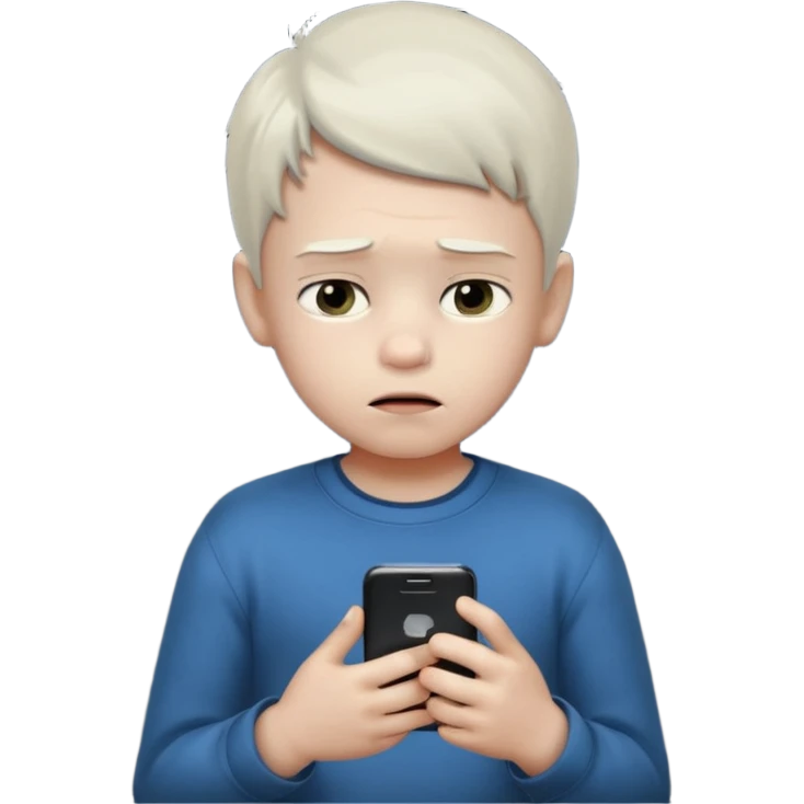 un niño de entre 3 - 10 años jugando con su celular, cansado en una habitacion apagada, el niño tiene piel blanca

 emoji