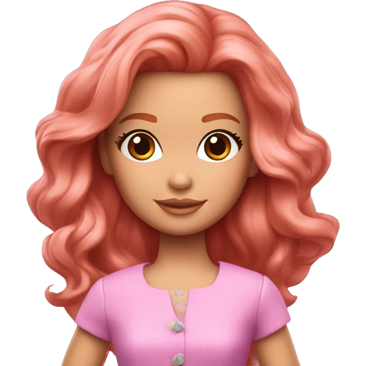 Fait une barbie avec un haut rose des tâches de rousseurs et des cheveux roux  emoji
