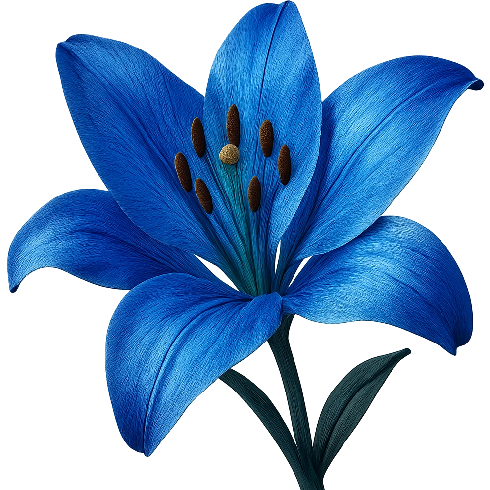 realistic style close-up of a vibrant blue lily flower emoji
