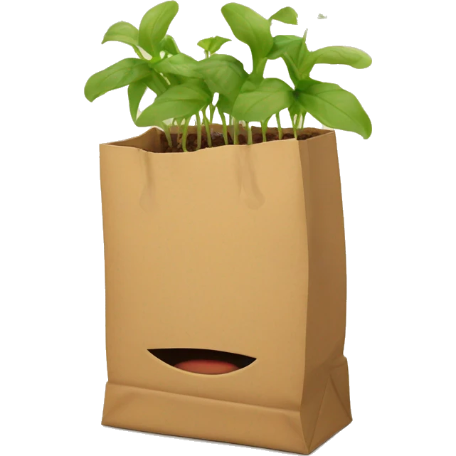 paper bag with baby plants sprouting outward from the outside of the bag, growing from the paper emoji