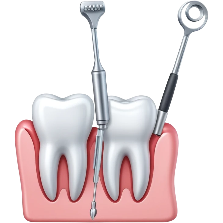 tooth with a small drill and dental mirror, representing root canal treatment emoji