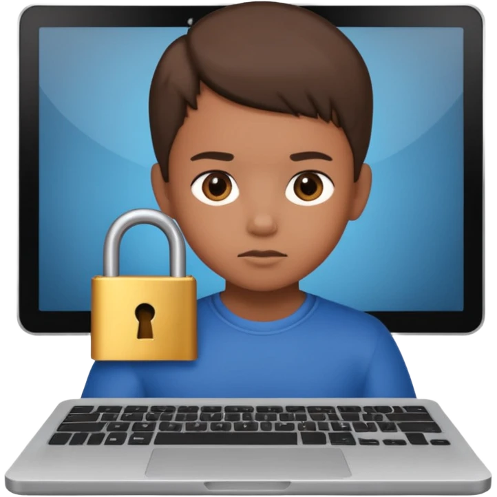 computer screen with a lock and a child figure emoji