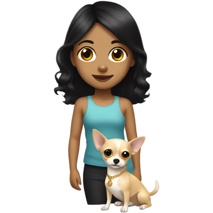 Black-hair little girl with gold chihuahua  emoji