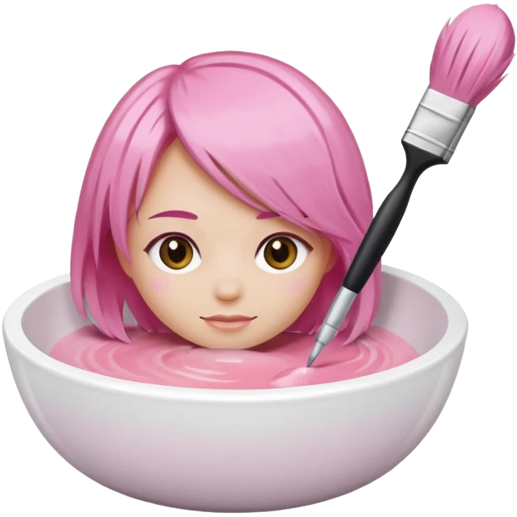 bowl of pastel pink hair dye with a brush beside it, iOS Apple emoji style emoji
