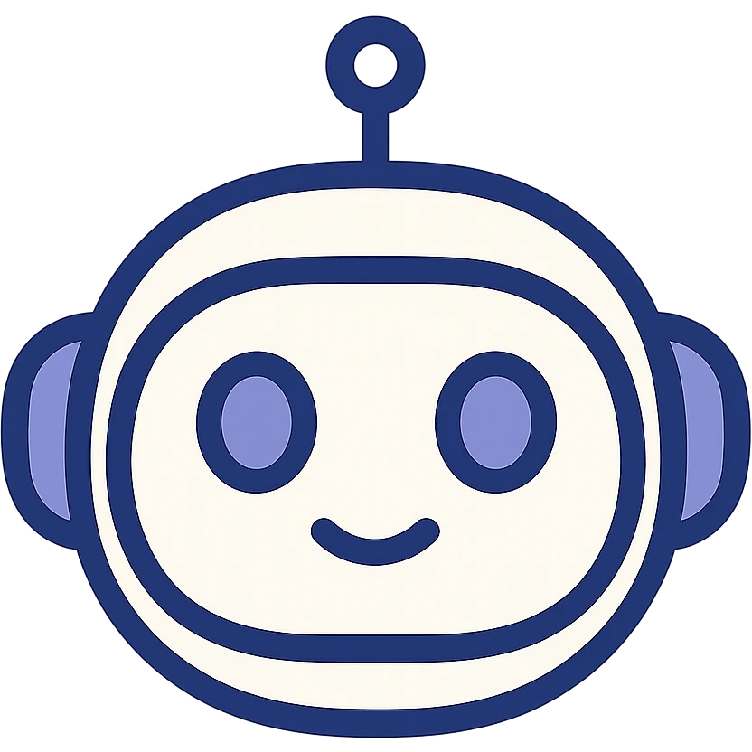 adorable white robot head, large light blue eyes, rounded features, minimalistic and friendly design emoji