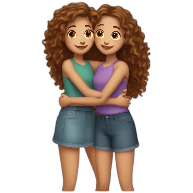 Hug two girlfriends one with long curly hair  emoji