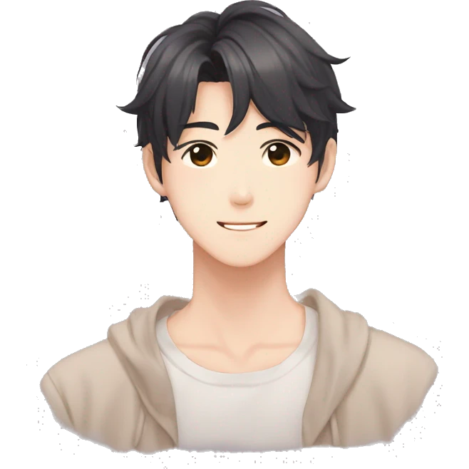 Gorgeous romantic Asian anime gentle man with blushing face aesthetic trending style outside emoji