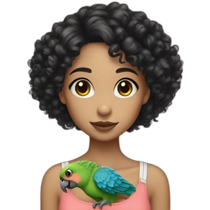 parrot lover girl white skin black curly hair emoji