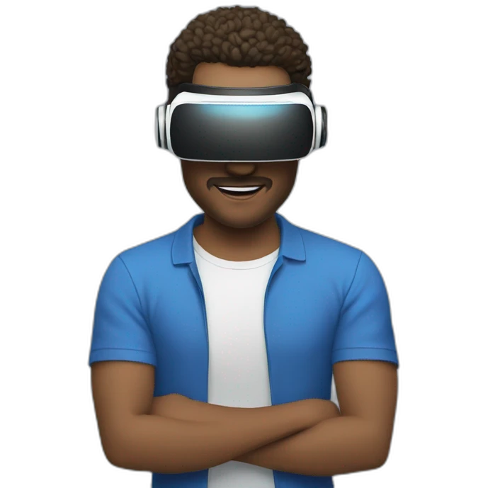 White men play vr whit blue t-shirt emoji