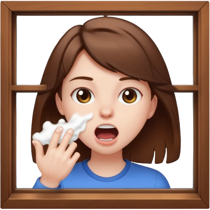 Brown haired girl Foaming at the mouth clawing at a window emoji